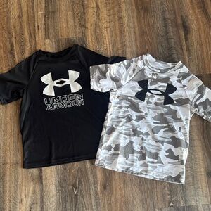 Under Armour Kids' Black Logo Tee and Gray Camo Tee
